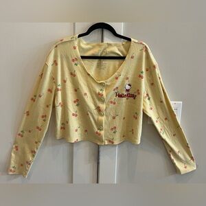 Sanrio Hello‎ Kitty Yellow Cropped Button Cardigan Cherries Y2K Womens XXL
